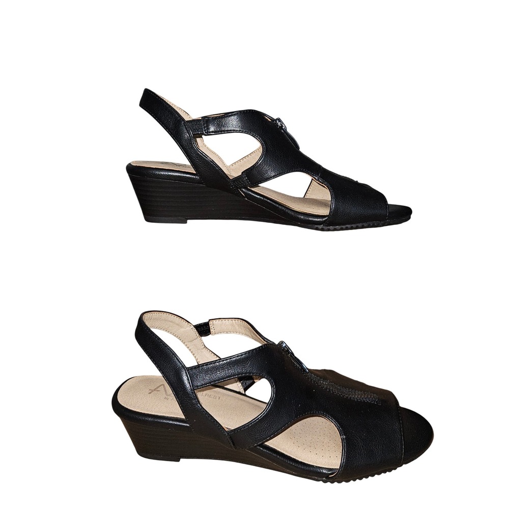A2 by Aerosoles Black Wedge Sandals Women 8